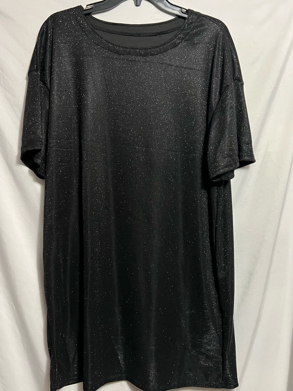 SHEIN Black Sparkle Short Sleeve Shift Dress